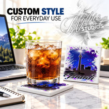 E033 City Scene ceramic coaster by Mythic Airbrush, original Air-Volution design — product image 2