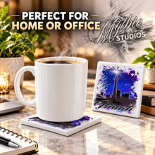 E033 City Scene ceramic coaster by Mythic Airbrush, original Air-Volution design — product image 4