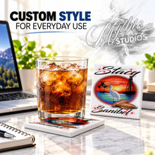 E034 Lighthouse and Bird ceramic coaster by Mythic Airbrush, original Air-Volution design — product image 2