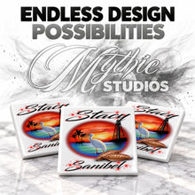 E034 Lighthouse and Bird ceramic coaster by Mythic Airbrush, original Air-Volution design — product image 6
