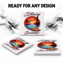 E034 Lighthouse and Bird ceramic coaster by Mythic Airbrush, original Air-Volution design — product image 7