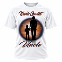 Personalized Dad and Son Landscape T-Shirt, front-view T-shirt mockup featuring custom Air-Volution artwork by Mythic Airbrush