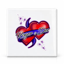 F001 Hearts and Ribbon ceramic coaster by Mythic Airbrush, original Air-Volution design — main image