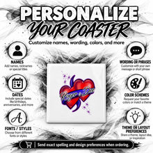 F001 Hearts and Ribbon ceramic coaster by Mythic Airbrush, original Air-Volution design — product image 5