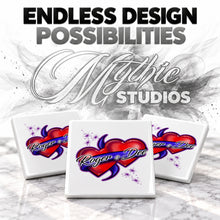 F001 Hearts and Ribbon ceramic coaster by Mythic Airbrush, original Air-Volution design — product image 6