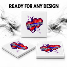 F001 Hearts and Ribbon ceramic coaster by Mythic Airbrush, original Air-Volution design — product image 7