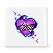 F002 Heart And Ribbon ceramic coaster by Mythic Airbrush, original Air-Volution design — main image