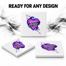 F002 Heart And Ribbon ceramic coaster by Mythic Airbrush, original Air-Volution design — product image 7