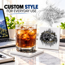 F005 Drama Faces ceramic coaster by Mythic Airbrush, original Air-Volution design — product image 2