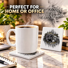 F005 Drama Faces ceramic coaster by Mythic Airbrush, original Air-Volution design — product image 4