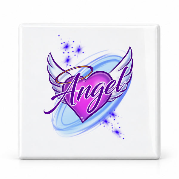 F006 Angel Wings ceramic coaster by Mythic Airbrush, original Air-Volution design — main image