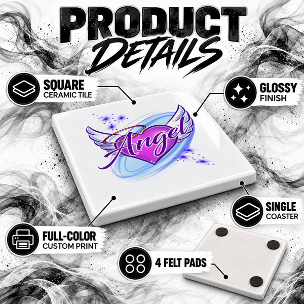 F006 Angel Wings ceramic coaster by Mythic Airbrush, original Air-Volution design — product image 3
