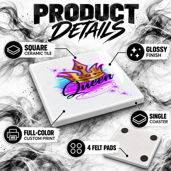 F007 Crown ceramic coaster by Mythic Airbrush, original Air-Volution design — product image 3