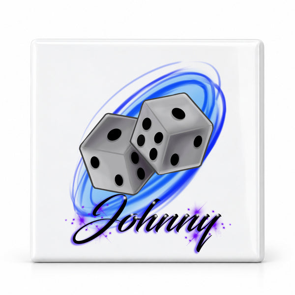F008 Dice ceramic coaster by Mythic Airbrush, original Air-Volution design — main image