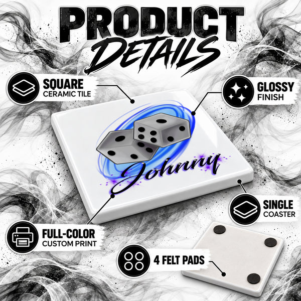 F008 Dice ceramic coaster by Mythic Airbrush, original Air-Volution design — product image 3
