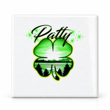 F009 4 Leaf Clover ceramic coaster by Mythic Airbrush, original Air-Volution design — main image