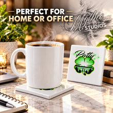 F009 4 Leaf Clover ceramic coaster by Mythic Airbrush, original Air-Volution design — product image 4