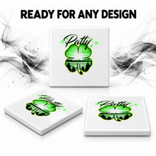 F009 4 Leaf Clover ceramic coaster by Mythic Airbrush, original Air-Volution design — product image 7