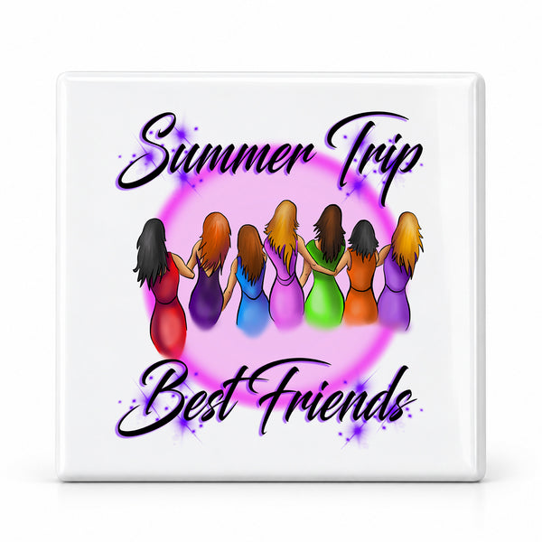 F010 Stick Figure Girls ceramic coaster by Mythic Airbrush, original Air-Volution design — main image