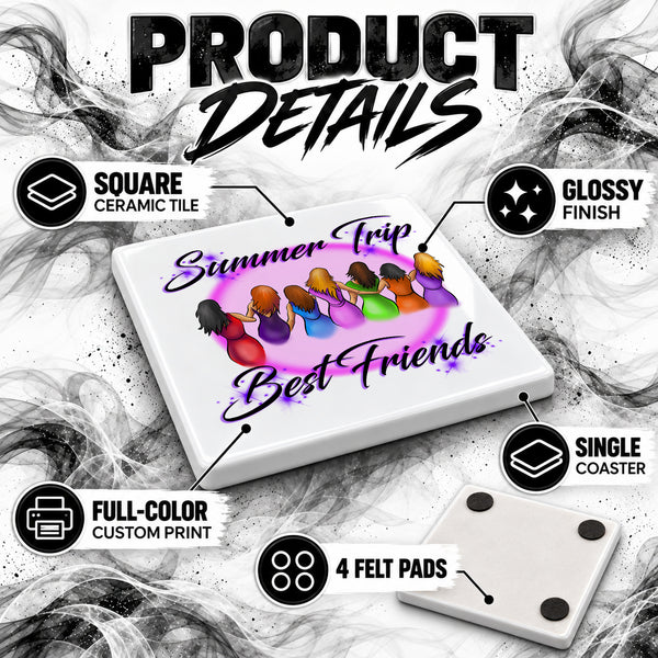 F010 Stick Figure Girls ceramic coaster by Mythic Airbrush, original Air-Volution design — product image 3