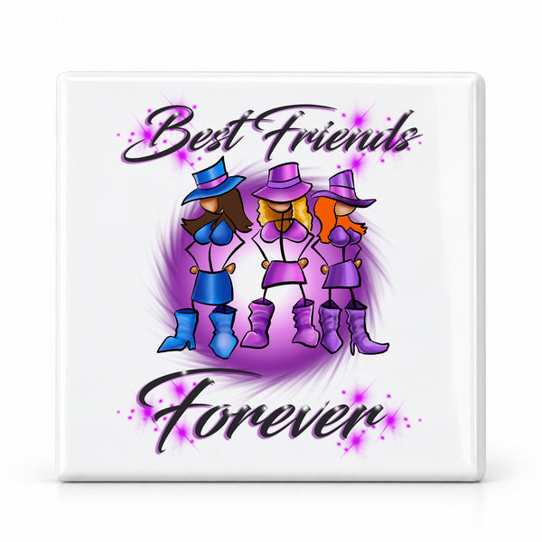 F011 Stick Figure Girls ceramic coaster by Mythic Airbrush, original Air-Volution design — main image
