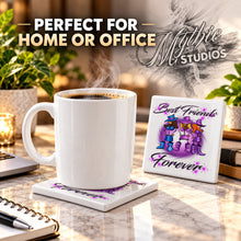 F011 Stick Figure Girls ceramic coaster by Mythic Airbrush, original Air-Volution design — product image 4