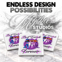 F011 Stick Figure Girls ceramic coaster by Mythic Airbrush, original Air-Volution design — product image 6