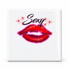 F012 Sexy Lips ceramic coaster by Mythic Airbrush, original Air-Volution design — main image