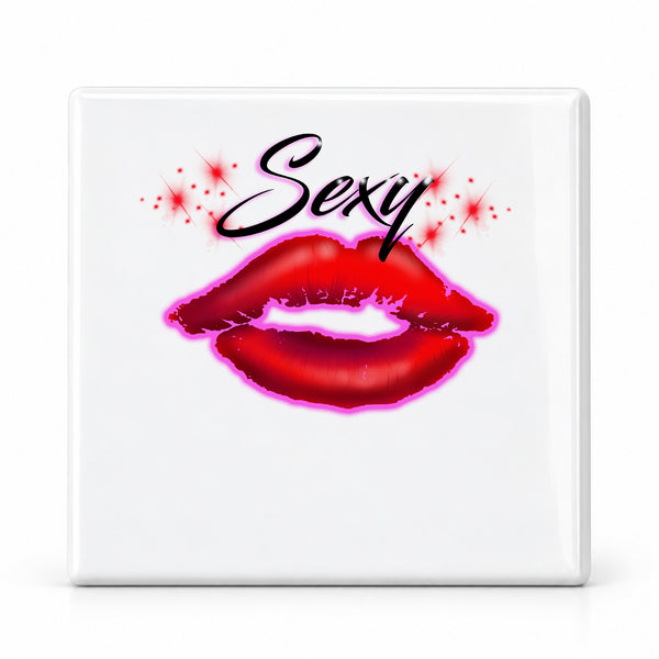 F012 Sexy Lips ceramic coaster by Mythic Airbrush, original Air-Volution design — main image