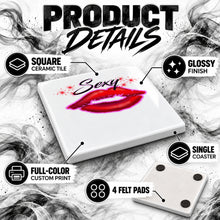 F012 Sexy Lips ceramic coaster by Mythic Airbrush, original Air-Volution design — product image 3