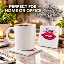 F012 Sexy Lips ceramic coaster by Mythic Airbrush, original Air-Volution design — product image 4