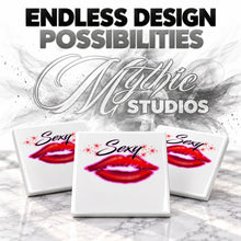 F012 Sexy Lips ceramic coaster by Mythic Airbrush, original Air-Volution design — product image 6