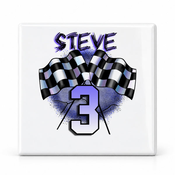 F013 Racing ceramic coaster by Mythic Airbrush, original Air-Volution design — main image