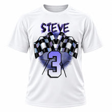 Personalized Racing T-Shirt, front-view T-shirt mockup featuring custom Air-Volution artwork by Mythic Airbrush
