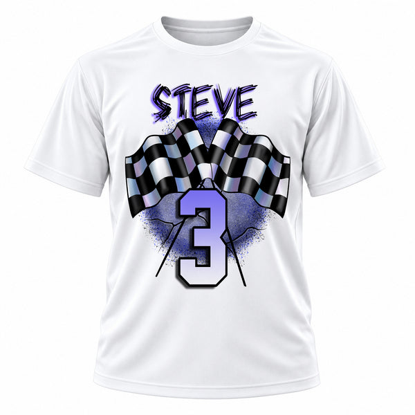 Personalized Racing T-Shirt, front-view T-shirt mockup featuring custom Air-Volution artwork by Mythic Airbrush