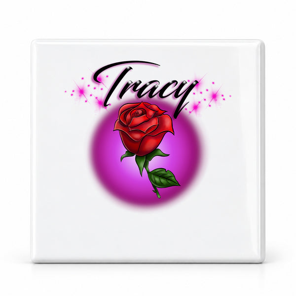 F014 Rose Flower ceramic coaster by Mythic Airbrush, original Air-Volution design — main image