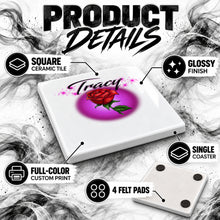 F014 Rose Flower ceramic coaster by Mythic Airbrush, original Air-Volution design — product image 3