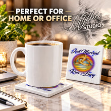F015 Wedding Rings ceramic coaster by Mythic Airbrush, original Air-Volution design — product image 4