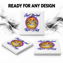 F015 Wedding Rings ceramic coaster by Mythic Airbrush, original Air-Volution design — product image 7