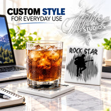F016 Guitar Music ceramic coaster by Mythic Airbrush, original Air-Volution design — product image 2