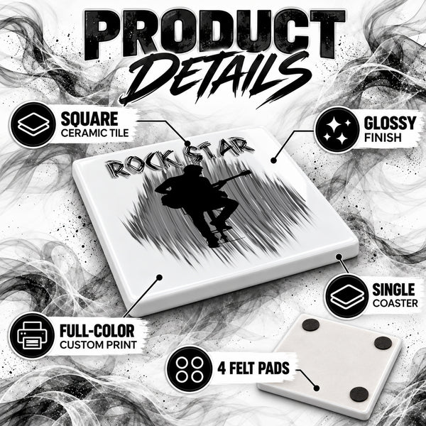 F016 Guitar Music ceramic coaster by Mythic Airbrush, original Air-Volution design — product image 3