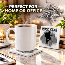 F016 Guitar Music ceramic coaster by Mythic Airbrush, original Air-Volution design — product image 4