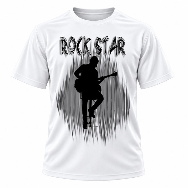 Personalized Guitar Music T-Shirt, front-view T-shirt mockup featuring custom Air-Volution artwork by Mythic Airbrush