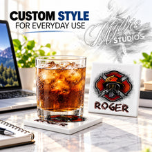 F018 Firefighter ceramic coaster by Mythic Airbrush, original Air-Volution design — product image 2