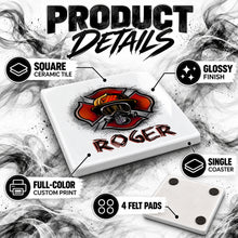 F018 Firefighter ceramic coaster by Mythic Airbrush, original Air-Volution design — product image 3