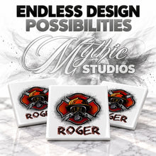 F018 Firefighter ceramic coaster by Mythic Airbrush, original Air-Volution design — product image 6