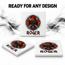 F018 Firefighter ceramic coaster by Mythic Airbrush, original Air-Volution design — product image 7