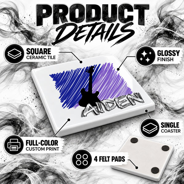 F020 Guitar ceramic coaster by Mythic Airbrush, original Air-Volution design — product image 3