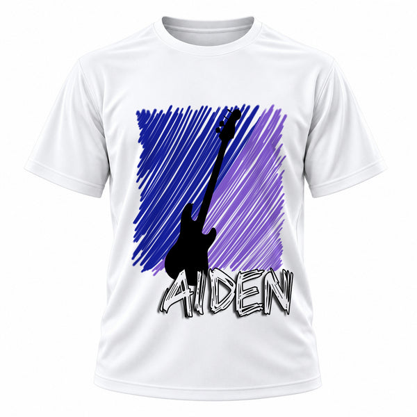 Personalized Guitar T-Shirt, front-view T-shirt mockup featuring custom Air-Volution artwork by Mythic Airbrush