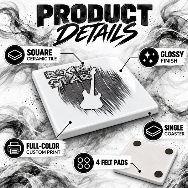 F021 Guitar ceramic coaster by Mythic Airbrush, original Air-Volution design — product image 3